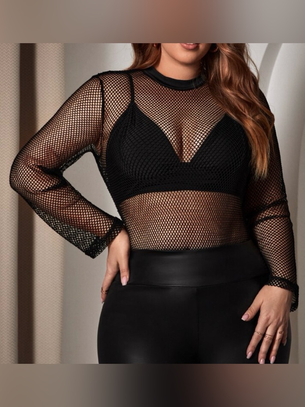 New SHEIN Plus Black Mesh Hollow Out Sheer Top Without Bra Size 1XL